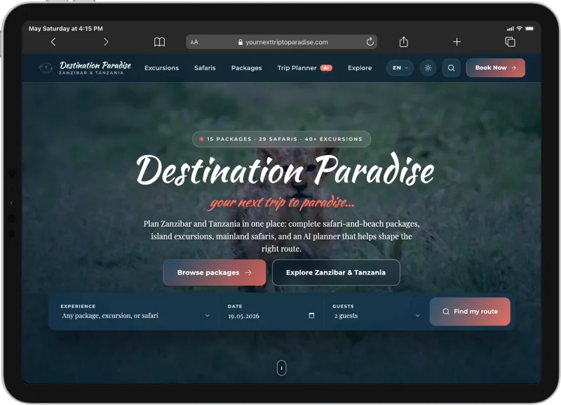 Destination Paradise website preview